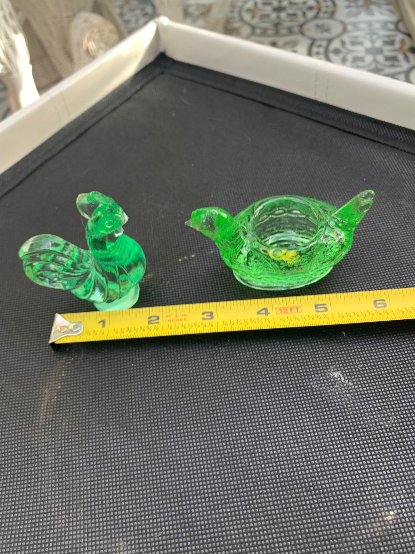 Very Rare Green Fenton Rooster and Unmarked Hen (Chicken set)