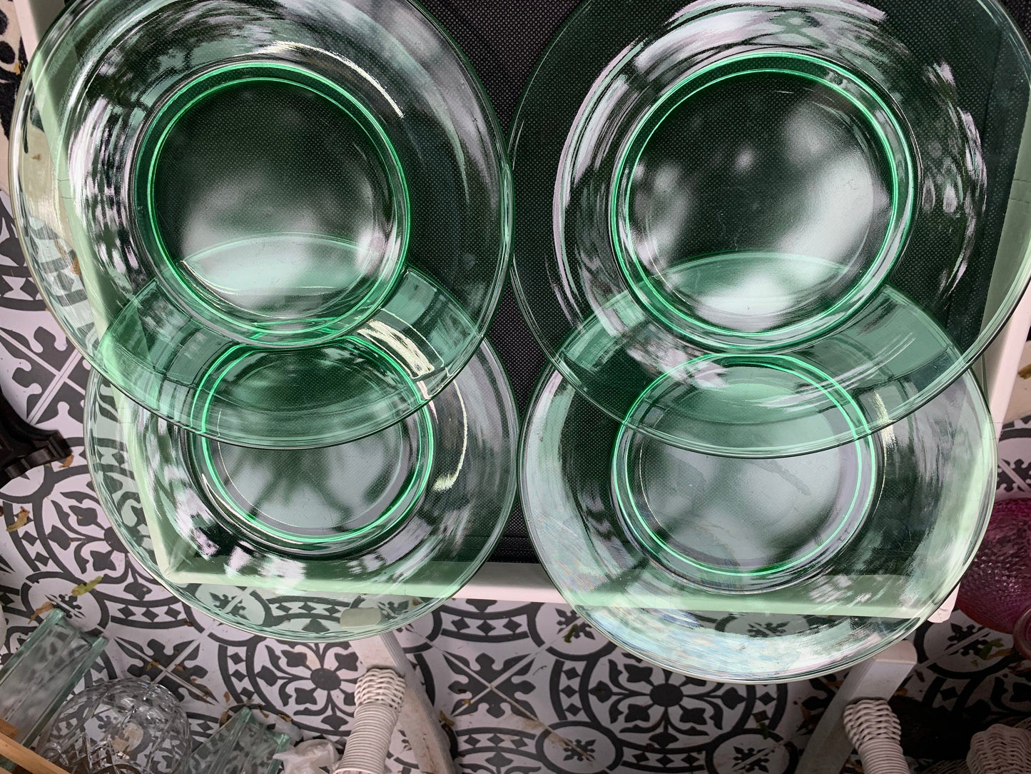 Set of 4, 9 Inch Uranium Matching Plates