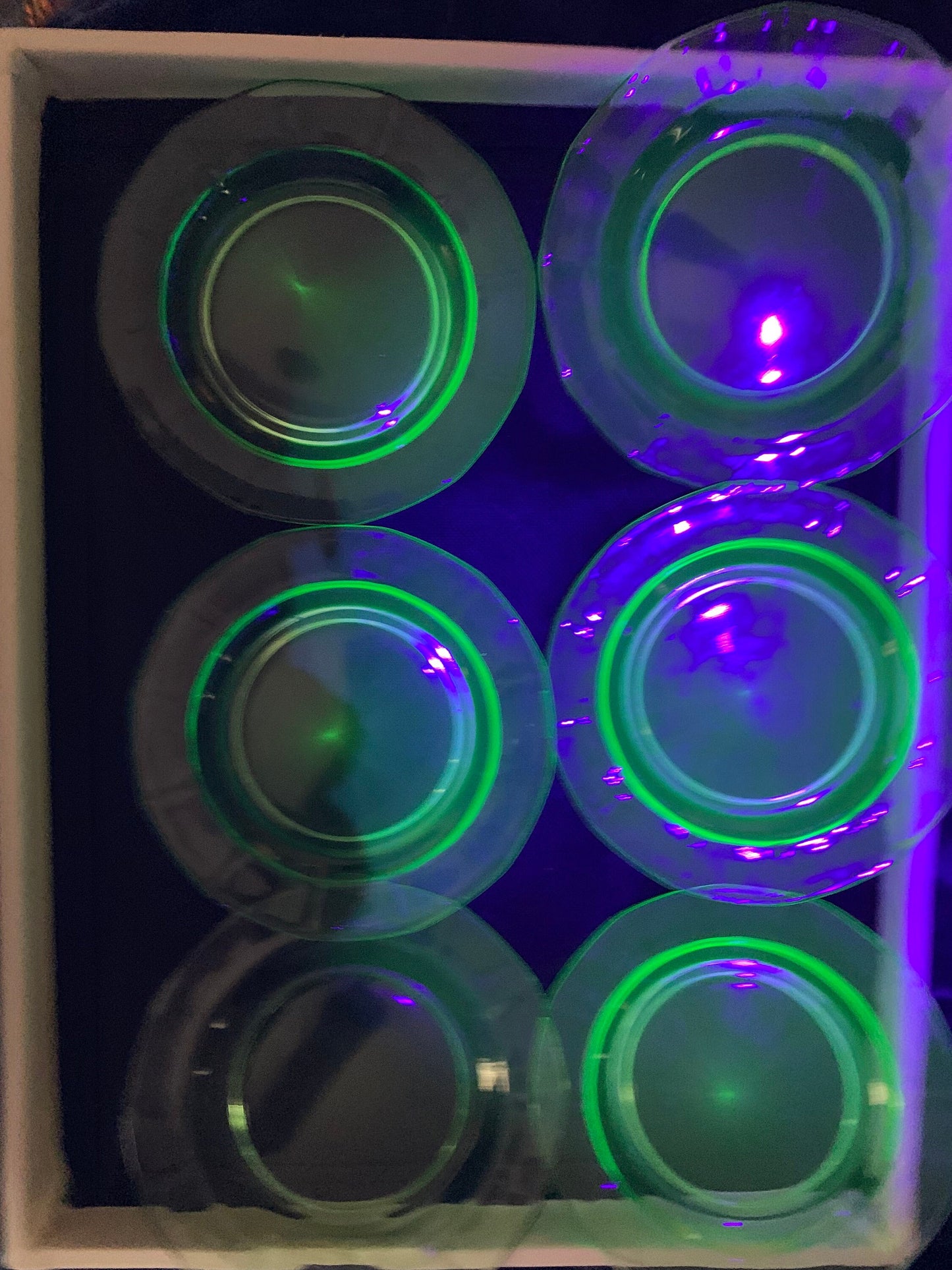 Set of 6 Uranium glass 6 inch saucers