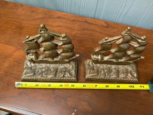 Vintage 60s Ship bookends. Cast bronze