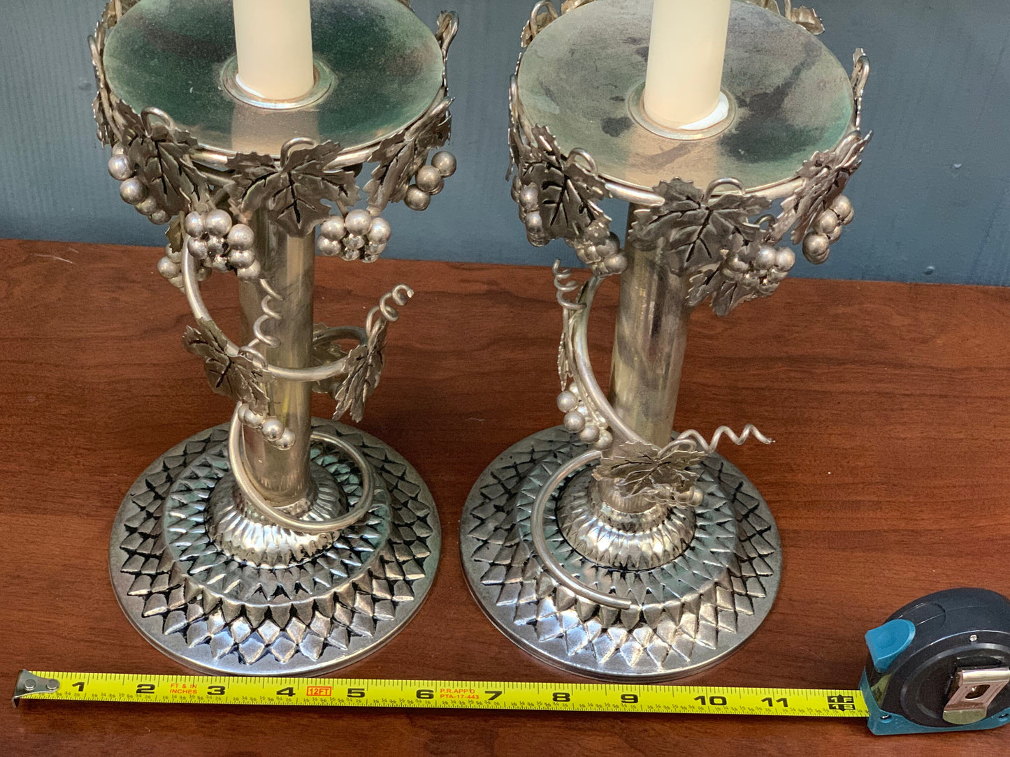 Vintage grape vine silver plated candleholders