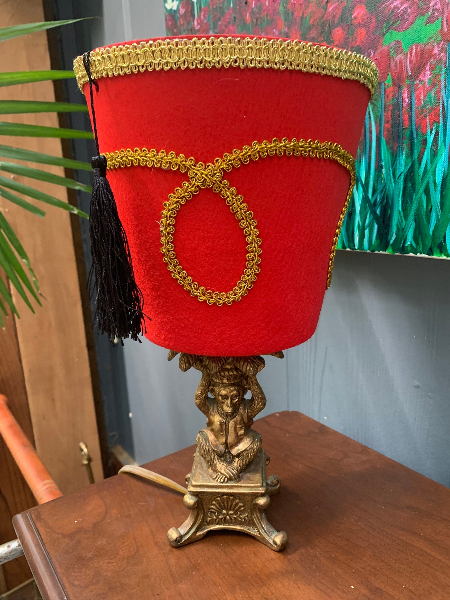 Vintage Monkey Lamp with custom Fez Hat Shade