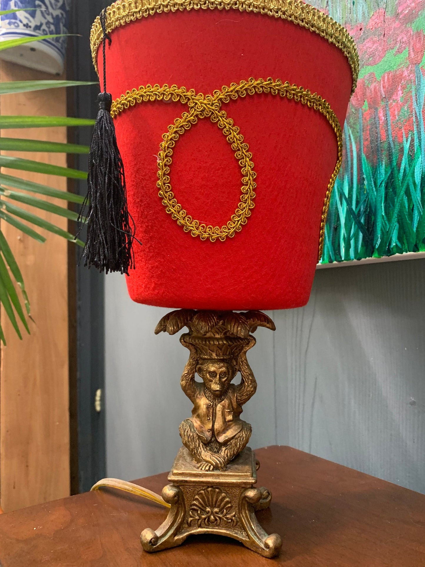 Vintage Monkey Lamp with custom Fez Hat Shade