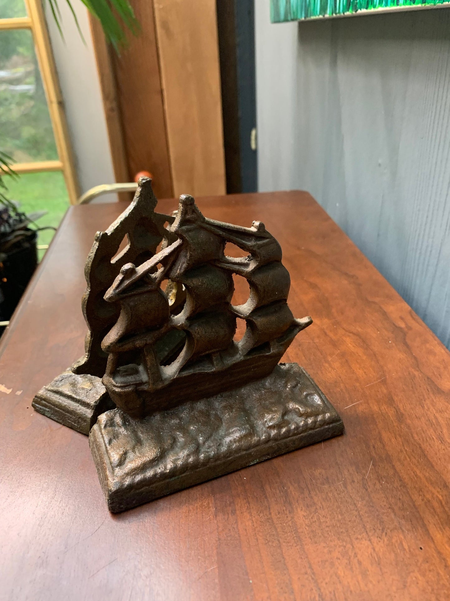 Vintage 60s Ship bookends. Cast bronze