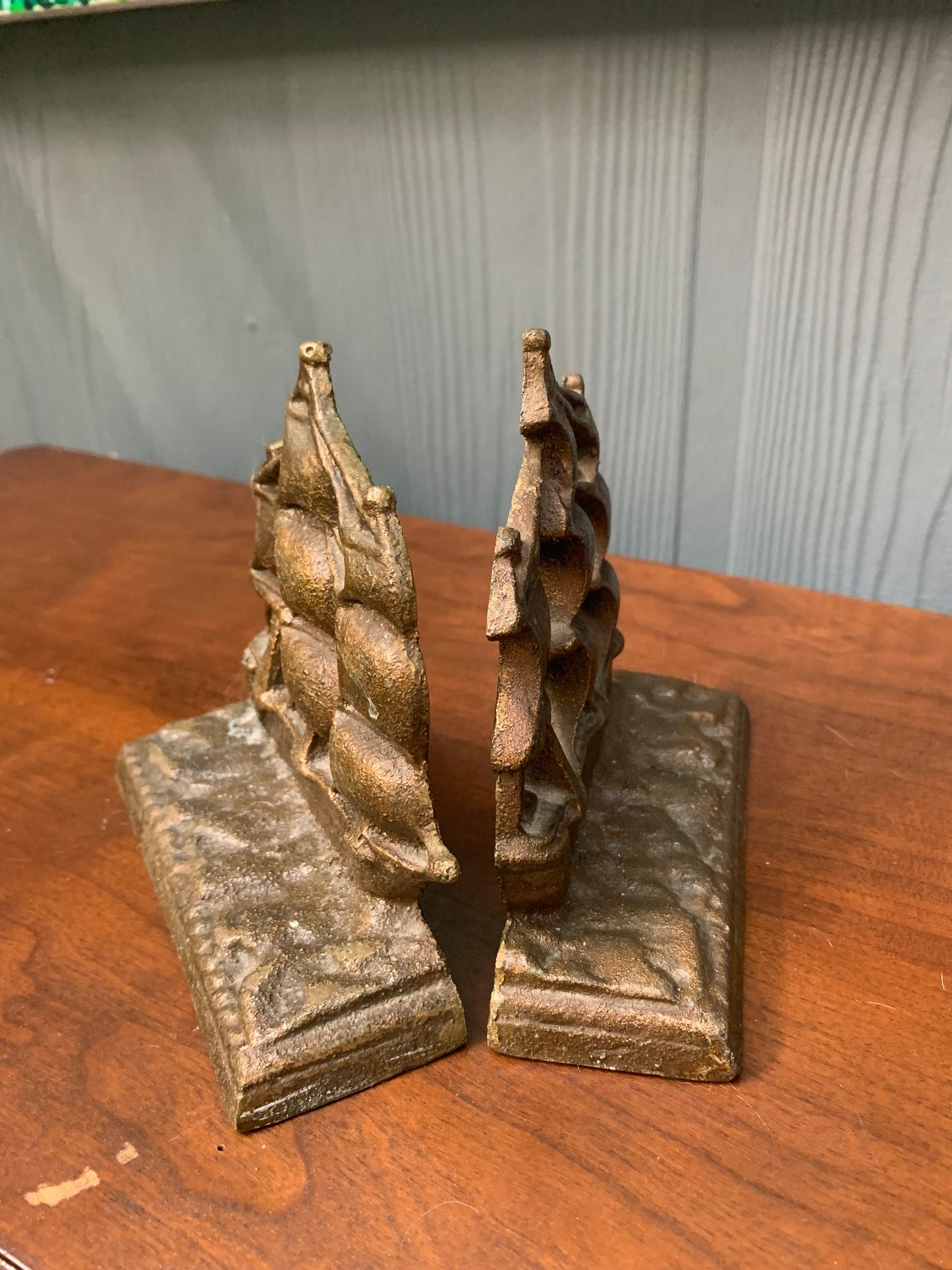 Vintage 60s Ship bookends. Cast bronze