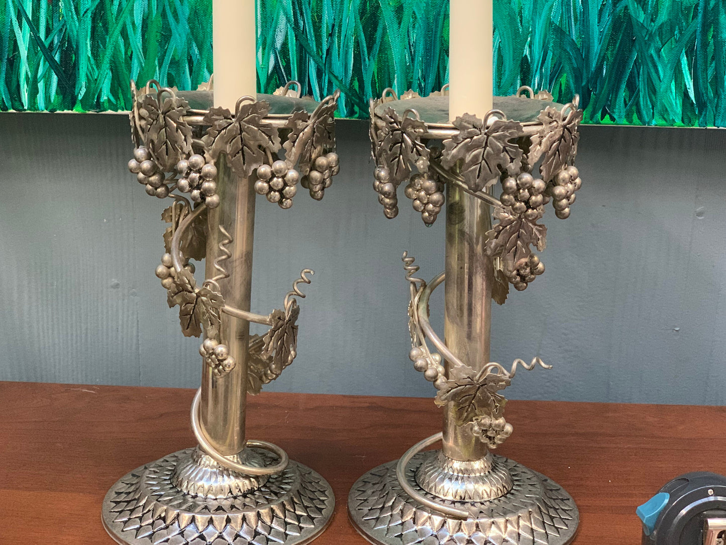 Vintage grape vine silver plated candleholders