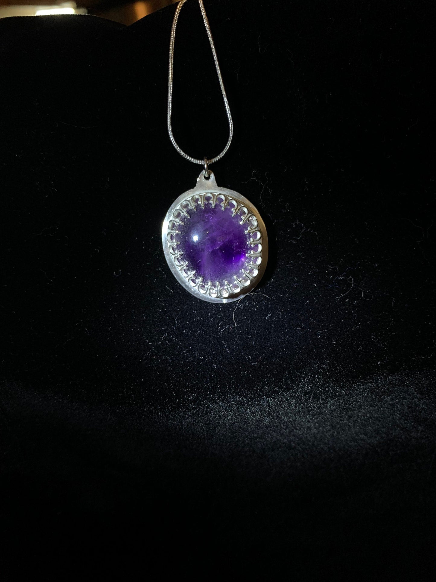 Lovely Amethyst cabochon and Silver handmade necklace