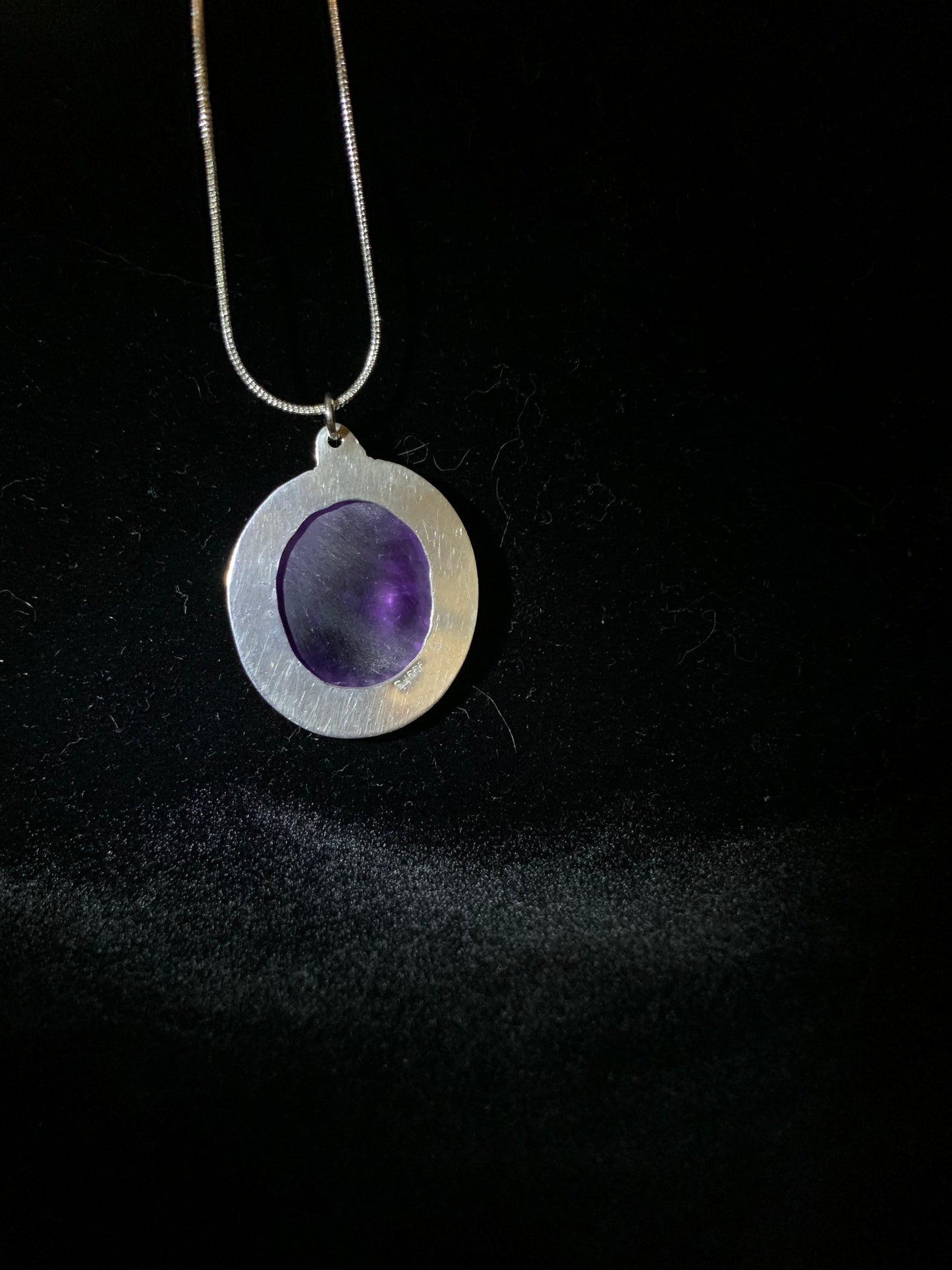 Lovely Amethyst cabochon and Silver handmade necklace