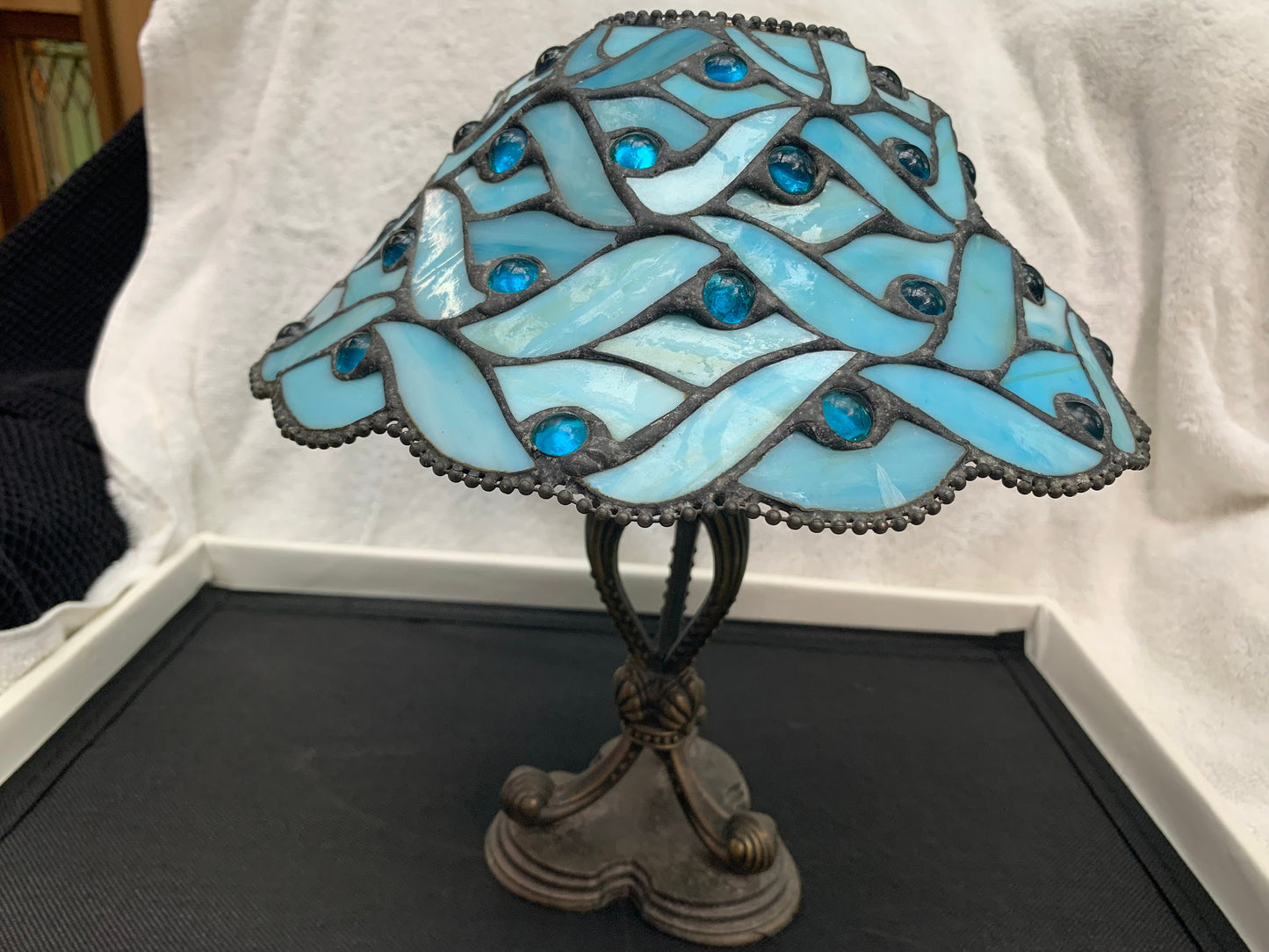 Blue Stained Glass tea light lamp