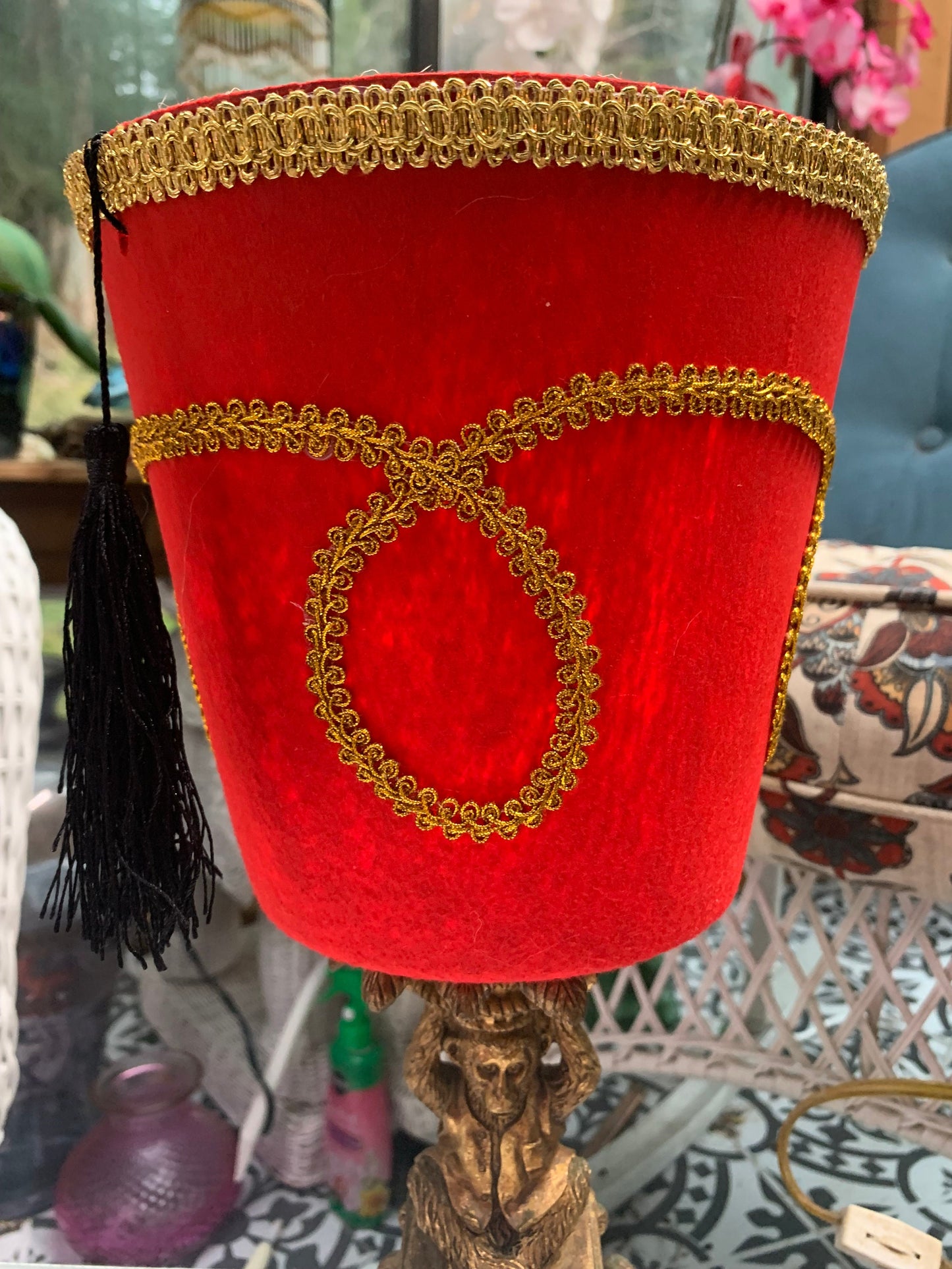 Vintage Monkey Lamp with custom Fez Hat Shade