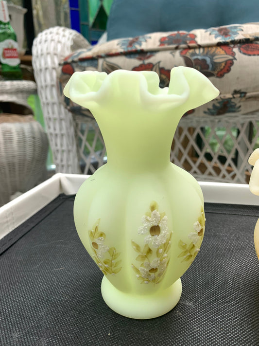 6 inch Fenton Uranium Bud Vase Hand painted and signed