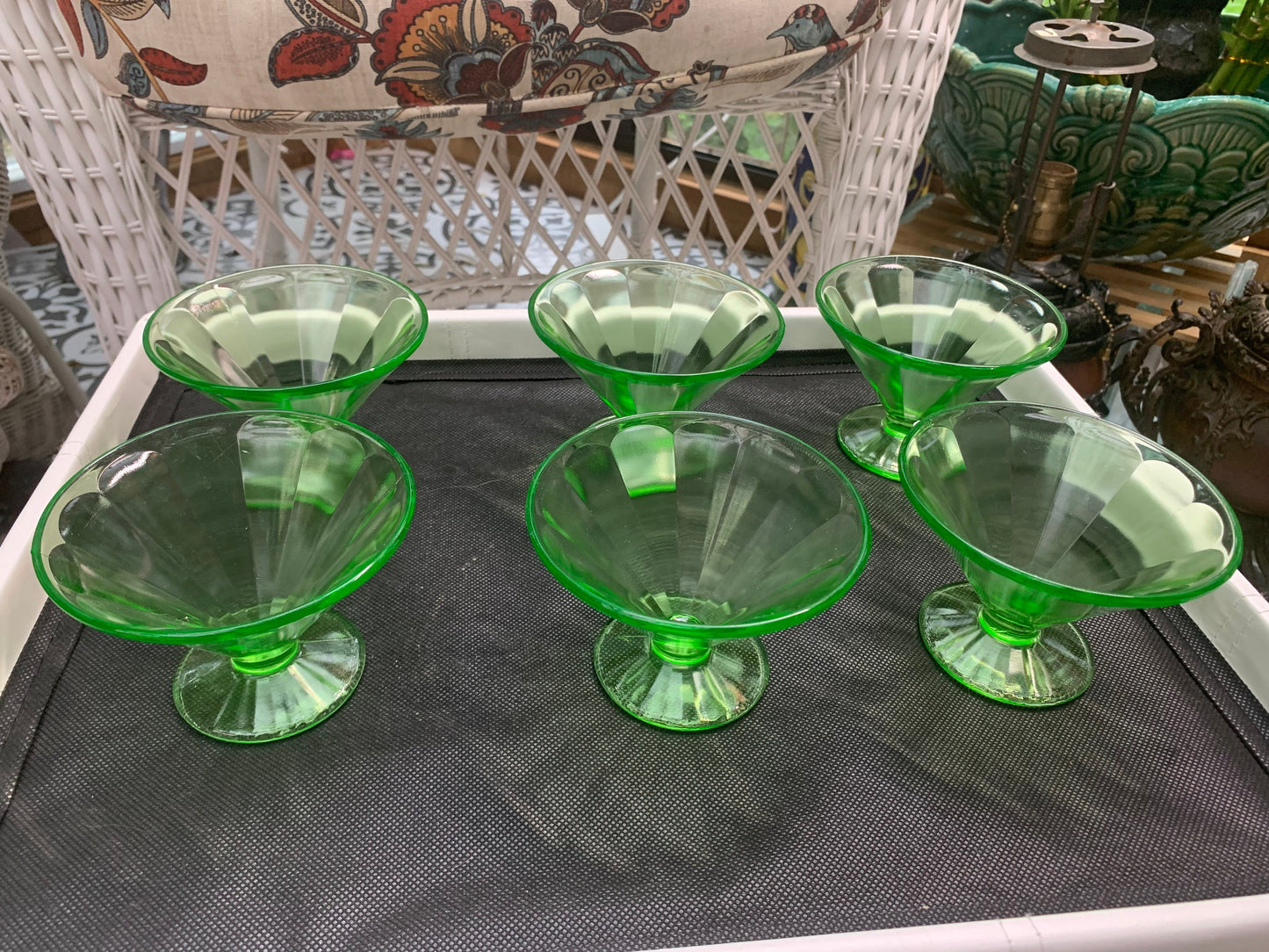 Art Deco Uranium Dessert Custard Cups set of 6