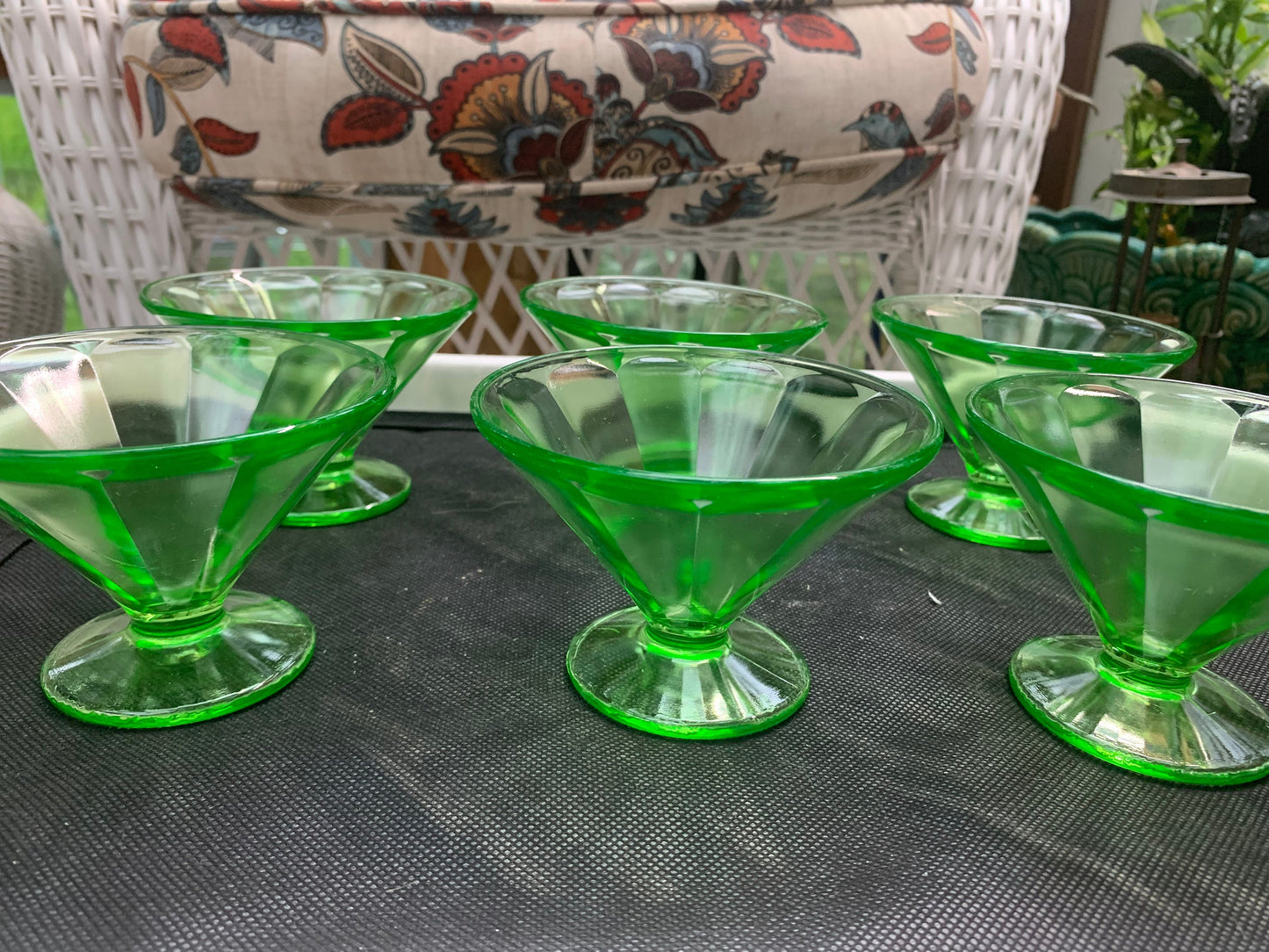 Art Deco Uranium Dessert Custard Cups set of 6