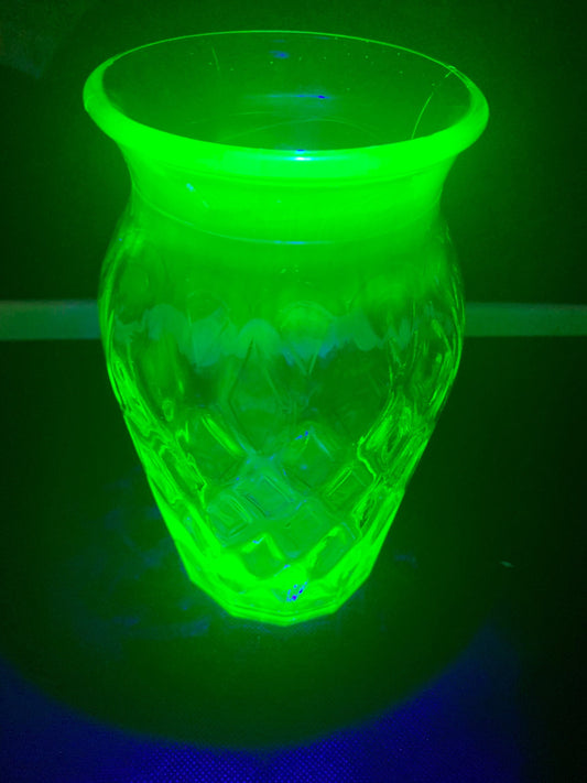 8 inch Hazel Atlas Uranium Vase with Lovely Glow